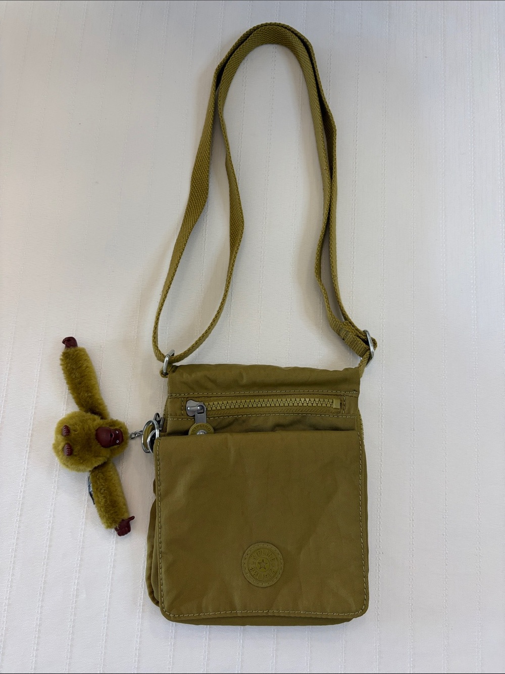 Kipling Olive Green Nylon Crossbody with Monkey Charm